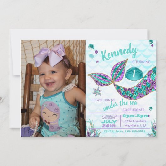 Glitter Mermaid Invitation, onder de Zee Partij, Kaart (Voorkant)