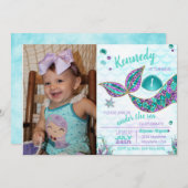 Glitter Mermaid Invitation, onder de Zee Partij, Kaart (Voorkant / Achterkant)