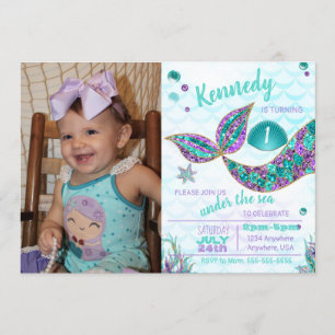 Glitter Mermaid Invitation, onder de Zee Partij, Kaart