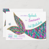 Glitter Mermaid Invitation, onder de Zee Partij, Kaart (Voorkant / Achterkant)