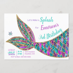Glitter Mermaid Invitation, onder de Zee Partij, Kaart