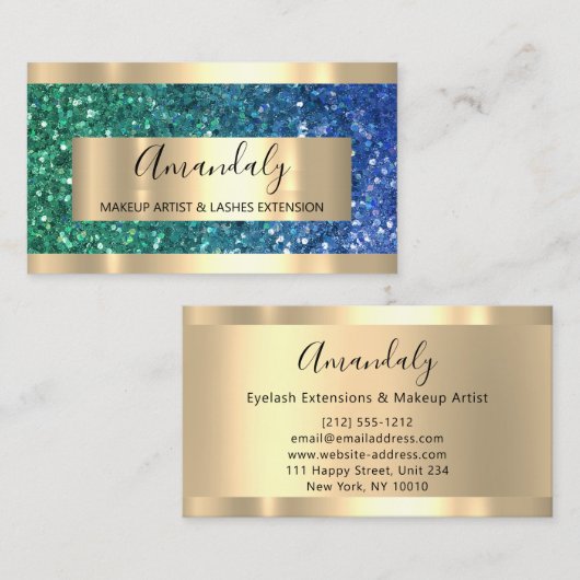 Glitter Mermaid Lijst Event Planner Blue Green Visitekaartje (Voorkant / Achterkant)