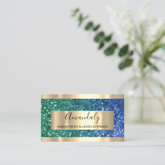Glitter Mermaid Lijst Event Planner Blue Green Visitekaartje (Staand voorkant)