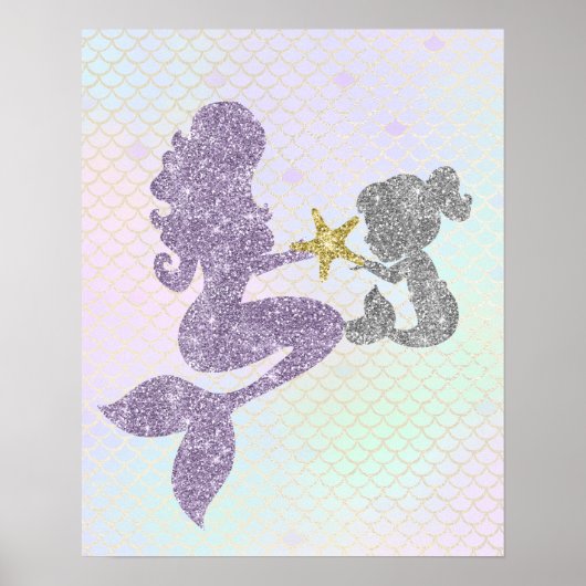 Glitter Mermaid Moeder & Child Poster (Voorkant)