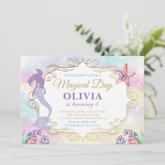 Glitter Mermaid onder de uitnodiging tot vrijdag v (Staand voorkant)