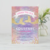 Glitter Mermaid onder de Zee Birthday Party Kaart (Staand voorkant)
