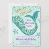 Glitter mermaid onder het zee meisje verjaardagsfe kaart (Voorkant)