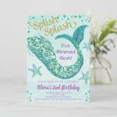 Glitter mermaid onder het zee meisje verjaardagsfe kaart (Staand voorkant)