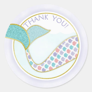 Glitter Mermaid Paars & Turquoise Hartelijk dank Ronde Sticker