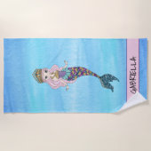Glitter Mermaid Princess Personalized Beach Towel Strandlaken (Voorkant)