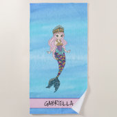 Glitter Mermaid Princess Personalized Beach Towel Strandlaken (Voorkant)