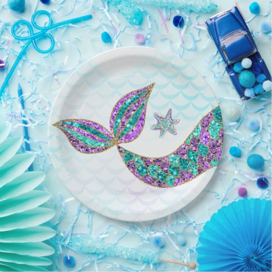 Glitter Mermaid tail Paper Borden, onder het zee Papieren Bordje (Feest)