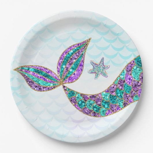 Glitter Mermaid tail Paper Borden, onder het zee Papieren Bordje (Voorkant)