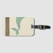 Glitter Mermaid Tail Yellow Stripes Luggage Tag Bagagelabel (Voorkant (horizontaal))