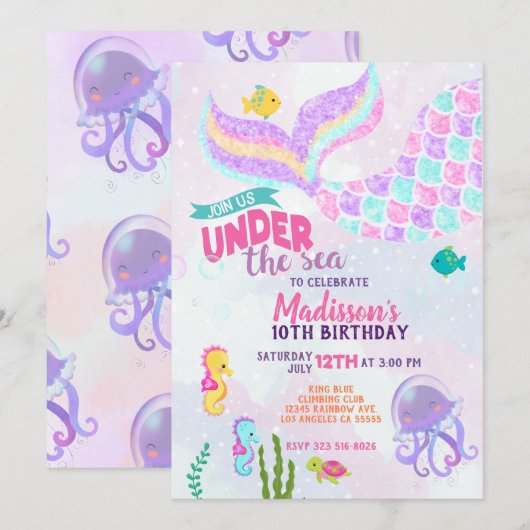 Glitter Mermaid valt onder de uitnodiging van de z (Voorkant / Achterkant)