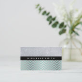 Glitter met groen zilveren Chevron patroon Visitekaartje (Staand voorkant)