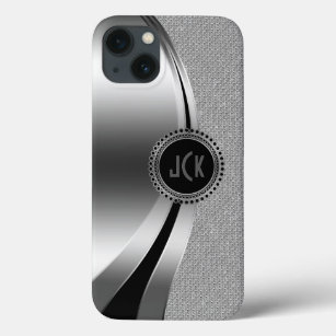 Glitter met monogrammetallisch zilver en diamanten iPhone 13 hoesje