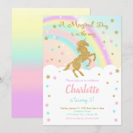 Glitter met Regenboog Eenhoorn Verjaardagsuitnodig Kaart