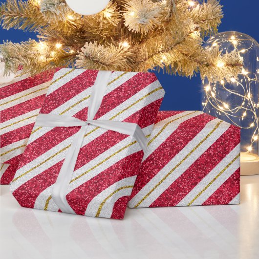 Glitter met rode, witte en goudkleurige Stripe fee Cadeaupapier (Feestdagen)