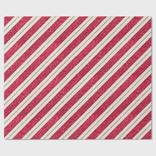 Glitter met rode, witte en goudkleurige Stripe fee Cadeaupapier (Vlak)