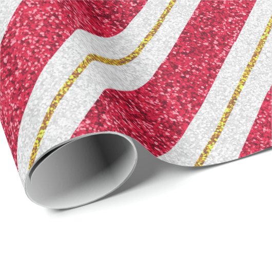 Glitter met rode, witte en goudkleurige Stripe fee Cadeaupapier (Rol Hoek)
