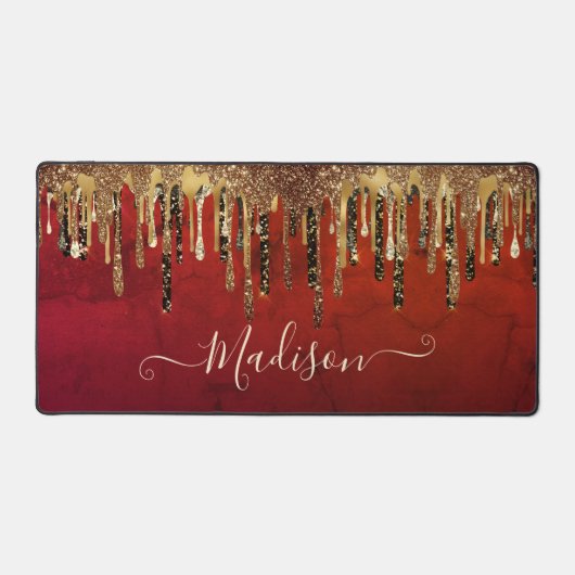 Glitter met roodzwart en goudglitter druppelt mono bureaumat (Voorkant)