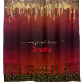 Glitter met roodzwart en goudglitter druppelt mono douchegordijn (Voorkant)