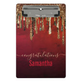 Glitter met roodzwart en goudglitter druppelt mono mini klembord (Voorkant)