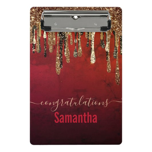 Glitter met roodzwart en goudglitter druppelt mono mini klembord (Voorkant)