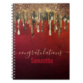 Glitter met roodzwart en goudglitter druppelt mono notitieboek (Voorkant)