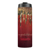 Glitter met roodzwart en goudglitter druppelt mono thermosbeker (Voorkant)