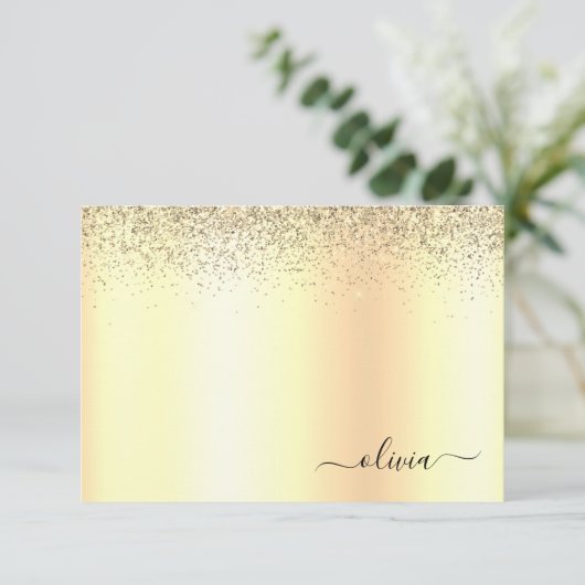 Glitter Metal Monogram Glam Name Gold Glitter Bedankkaart (Staand voorkant)