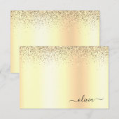 Glitter Metal Monogram Glam Name Gold Glitter Bedankkaart (Voorkant / Achterkant)