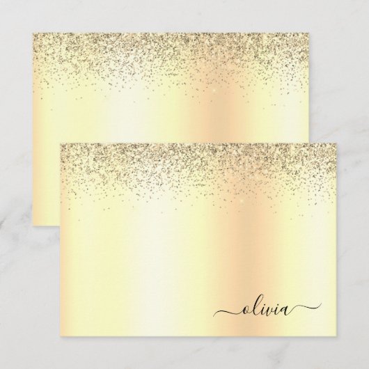 Glitter Metal Monogram Glam Name Gold Glitter Bedankkaart (Voorkant / Achterkant)