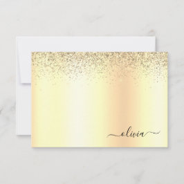 Glitter Metal Monogram Glam Name Gold Glitter Bedankkaart