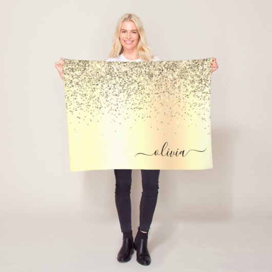 Glitter Metal Monogram Glam Name Gold Glitter Fleece Deken (In situ)