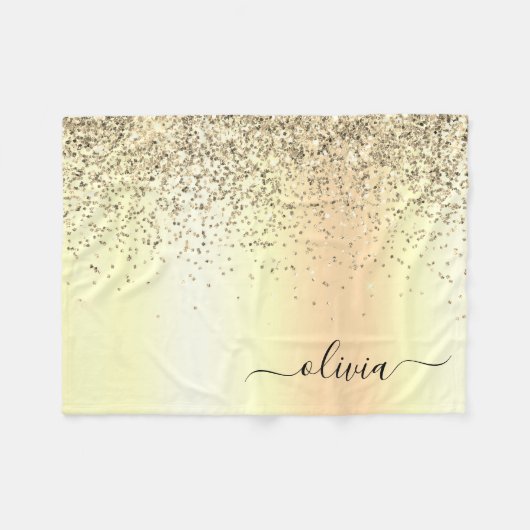 Glitter Metal Monogram Glam Name Gold Glitter Fleece Deken (Voorkant (Horizontaal))