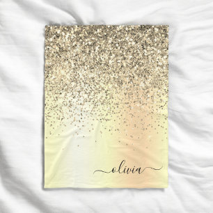 Glitter Metal Monogram Glam Name Gold Glitter Fleece Deken