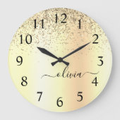 Glitter Metal Monogram Glam Name Gold Glitter Grote Klok (Voorkant)