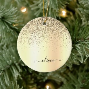 Glitter Metal Monogram Glam Name Gold Glitter Keramisch Ornament