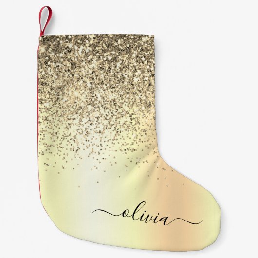 Glitter Metal Monogram Glam Name Gold Glitter Kleine Kerstsok (Voorkant)