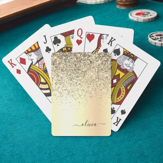 Glitter Metal Monogram Glam Name Gold Glitter Pokerkaarten