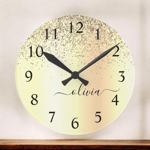 Glitter Metal Monogram Glam Name Gold Glitter Ronde Klok