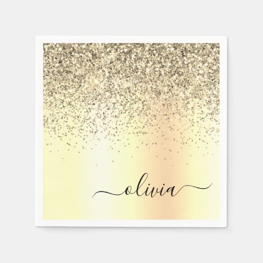 Glitter Metal Monogram Glam Name Gold Glitter Servet (Voorkant)