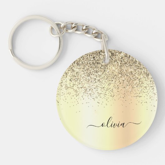 Glitter Metal Monogram Glam Name Gold Glitter Sleutelhanger (Voorkant)