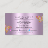 Glitter Metallic Paarse Folie Butterfly Logo Visitekaartje (Achterkant)