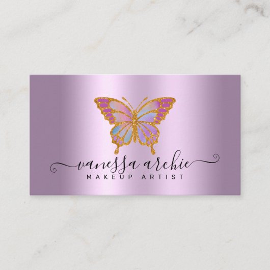 Glitter Metallic Paarse Folie Butterfly Logo Visitekaartje (Voorkant)