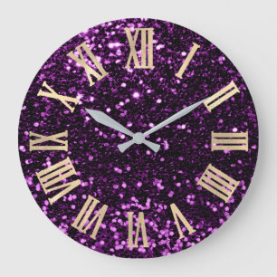 Glitter Metallic Roman Numbers Paarse Plum Gold Grote Klok