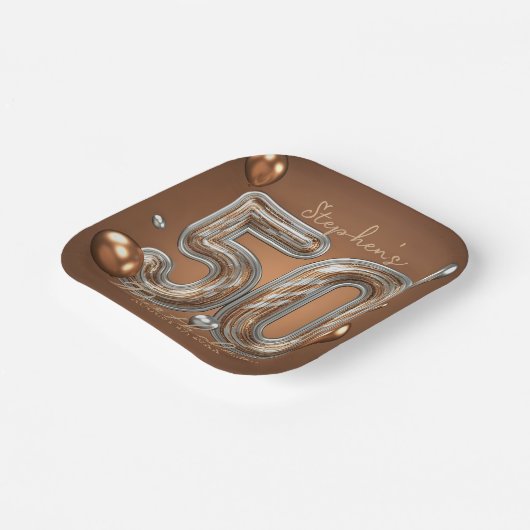 Glitter Metallic Silver and Bronze 50th Birthday Papieren Bordje (Gebogen)