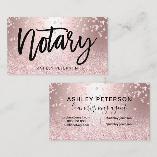 Glitter metallische glinstering van roos visitekaartje (Voorkant / Achterkant)